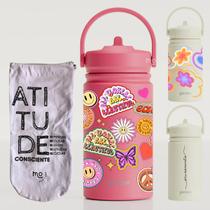 Garrafa Térmica Mini Gocase 350ml Com Canudo Estampas Kit Kit Good Vibes Stickers - Melancia Garrafa Térmica Mini Gocase 350ml Com Canudo Estampas Kit Kit Good Vibes Stickers - Melancia