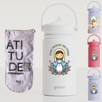 Garrafa Térmica Mini Gocase 350ml Religiosa Fé Cristã Kit Nossa Sra Das Gracas - Branca