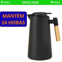 Garrafa Térmica Nórdica 1 Litro Café Chá Cabo de Madeira Preta Elegante