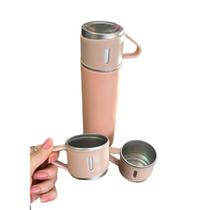 Garrafa Térmica Parede Dupla 3 Copo Aço Inox Squeeze 500ml Bege Garrafa Térmica Parede Dupla 3 Copo Aço Inox Squeeze 500ml Bege