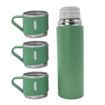 Garrafa Termica Parede Dupla 3 Copo Aço Inox Squeeze 500ml Cor:Verde