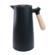 Garrafa térmica potty preta com cabo madeira 1 litro