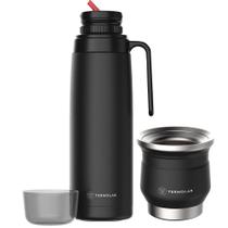 Garrafa Térmica Preta 100% Inox com Cuia Tupi 250ml Inox Chimarrão