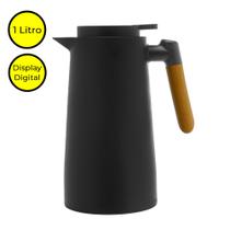 Garrafa Térmica Preta cabo de Madeira com Display Digital