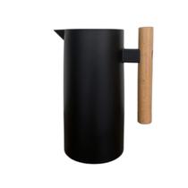 Garrafa Térmica Preta Fosca Com Alça Bambu Minimalista