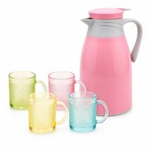 Garrafa Térmica Rosa 1 Litro + Jogo 4 Copos Vidro 190ml Canecas Texturizadas Garrafa Térmica Rosa 1 Litro + Jogo 4 Copos Vidro 190ml Canecas Texturizadas