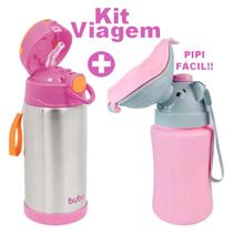 Garrafa Térmica Rosa e Penico Portátil Feminino Kit Viagem