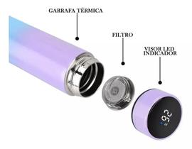 Garrafa Térmica Sensor Temperatura Led Digital Display Aço Inoxidável 500ml Colorida - Rosa e Azul