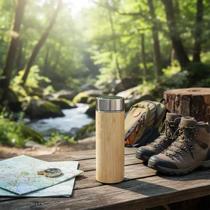 Garrafa Térmica Squeeze Bambu Inox Medidor Temperatura 430ml