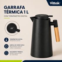 Garrafa Térmica Termômetro Digital 1 Litro Cabo de Madeira Café Chá Nórdica Luxo Vittak Garrafa Térmica Termômetro Digital 1 Litro Cabo de Madeira Café Chá Nórdica Luxo Vittak