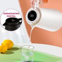 Garrafa Térmica Termometro Digital 1L Branca Café Chá Nórdica Com Cabo Madeira