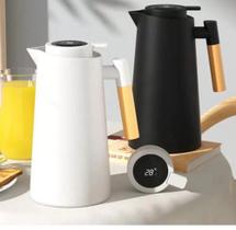 Garrafa Térmica Termometro Digital 1L Café Chá Com Cabo Madeira