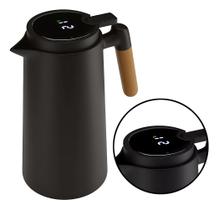 Garrafa Térmica Termometro Digital 1L Café Chá Com Cabo Madeira Garrafa Térmica Termometro Digital 1L Café Chá Com Cabo Madeira