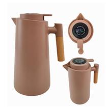 Garrafa Térmica Termometro Digital 1L Café Chá Nórdica Com Cabo Madeira