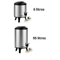 Garrafa Térmica tipo Botijão Térmico Palace 6L ou 9,5L Inox/Preto com Torneira e Tripé Soprano
