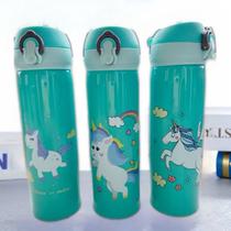 Garrafa Térmica Unicórnio 500ml Portátil Aço Inox com Tampa Hermética à Vácuo 12h Quente 24h Frio
