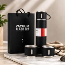 Garrafa termica vacuum 500ml aço inox - kit 2 xicaras preto