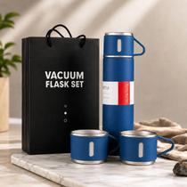 Garrafa termica vacuum 500ml aço inox - kit 3 xicaras azul Garrafa termica vacuum 500ml aço inox - kit 3 xicaras azul