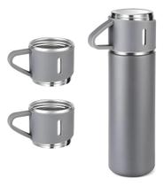 Garrafa termica vacuum 500ml aço inox - kit 3 xicaras cinza
