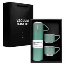 Garrafa Térmica Vacuum Flask Set Inox 500ml + 3 Xícaras Gelada Quente