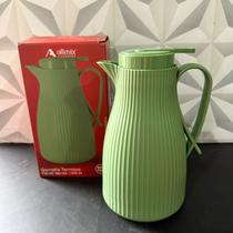 Garrafa térmica verde de café com alça 1 litro na caixa com botão decorada para cozinha cantinho do cafe militar chá