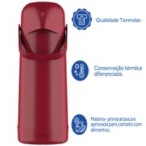 Garrafa Térmica Vermelha Magic Pump 1L Quente Frio Café Termolar