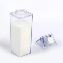 Garrafa Transparente Em Formato Caixa Leite Portátil Geladeira 500m