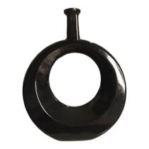 Garrafa Vaso Sextavada Preta Brilho em Cerâmica Tamanho 28x24cm