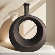 Garrafa Vaso Sextavado em Cerâmica Preto Fosco Tamanho 36x29cm