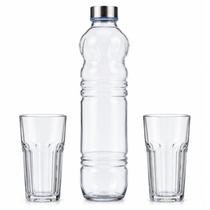 Garrafa Vidro 1L com 2 Copos Vidro Kit Class Home H2O
