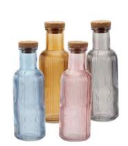 Garrafa Vidro Canelado Grace Color Tampa Rolha 1000ml Azul