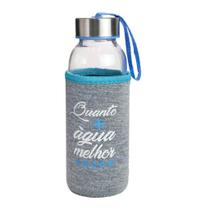 Garrafa Vidro Tampa Inox + Capa Neoprene Frase 300Ml