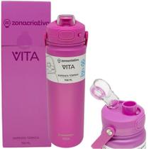 Garrafa Vita Quartzo Térmica 12 Horas Quente Gelada Grande Rosa 700ml Com Alça Trava Segurança -