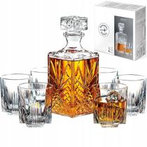 Garrafa Whisky Licor Bar 1L Vidro + Kit Jogo Copos 280ml 6un - Bormioli