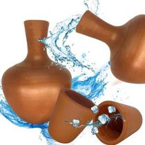 Garrafas De Agua Botija Tradicional Barro Ceramica Com Copos - RS Vale