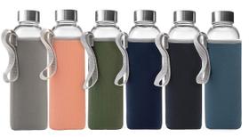 Garrafas de água de vidro Epica 540ml, conjunto reutilizável de 6 com mangas Garrafas de água de vidro Epica 540ml, conjunto reutilizável de 6 com mangas