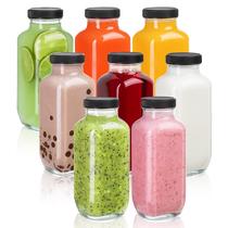 Garrafas de suco com 480 ml, conjunto de 8 vidros transparentes com tampas