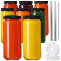 Garrafas de suco de vidro AOZITA 480 ml com 2 canudos e 2 tampas, pacote com 8