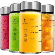 Garrafas de suco de vidro Chunmo 350ml, pacote com 4 tampas de aço inoxidável Garrafas de suco de vidro Chunmo 350ml, pacote com 4 tampas de aço inoxidável