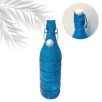Garrafas De Vidro 1L Grande Com Tampa Hermética Azul para beber Agua, Sucos Escritórios Home Office