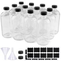 Garrafas de vidro PINIWON Boston Round 480 ml com tampas, pacote com 12