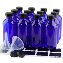 Garrafas de vidro PINIWON Cobalt Blue 240 mL Boston Round, pacote com 12