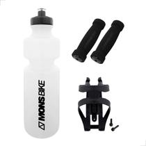 Garrafinha Água Bike 750ml + Suporte Caramanhola + Par Manopla Punho