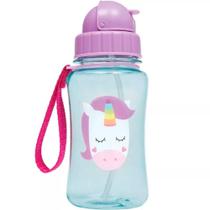 Garrafinha buba canudo silicone retratil animal fun unicornio 350ml com cordão Garrafinha buba canudo silicone retratil animal fun unicornio 350ml com cordão