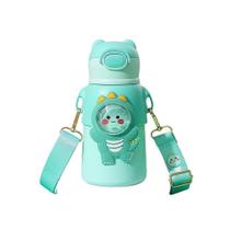 Garrafinha C/ Canudo Squeeze Infantil Garrafa Bebe Térmica Alça Verde