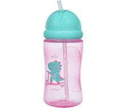 Garrafinha com canudo 340ml buba dino patinete rosa