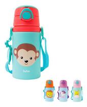 Garrafinha com Canudo de Alumínio 400 ML Animais com Cordinha Buba