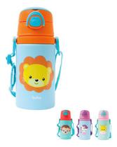 Garrafinha com Canudo de Alumínio 400 ML Animais com Cordinha Buba