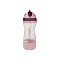 Garrafinha Com Canudo E Porta Biscoito 380ml Rosa Clingo