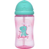 Garrafinha Copo Infantil Com Canudo Dino 400ml Rosa - Buba